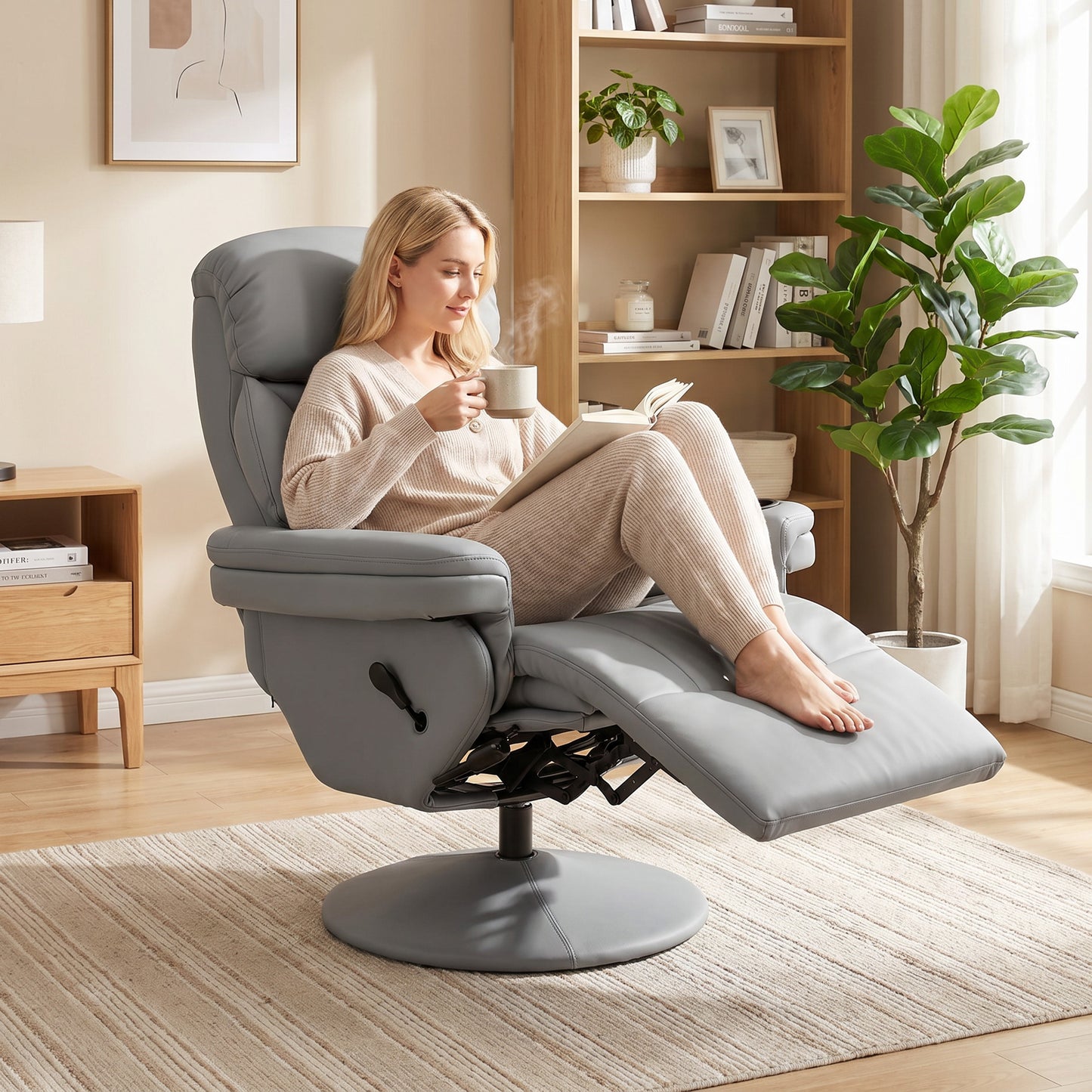 HOMCOM Upholstered Reclining Armchair, Manual Recliner Chair with Footrest and Adjustable Backrest, Grey