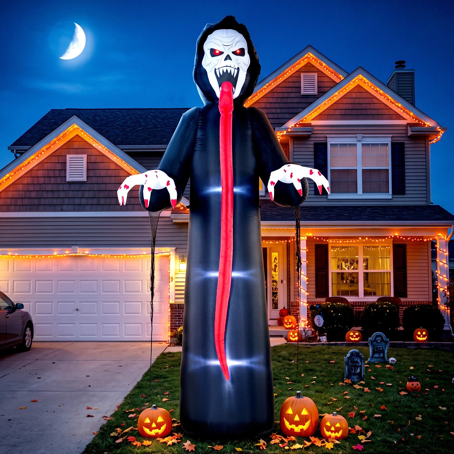 Outsunny 10 FT Halloween Inflatable Skeleton, Scary Halloween Decoration with Built-in LED Lights for Indoor Outdoor Decor