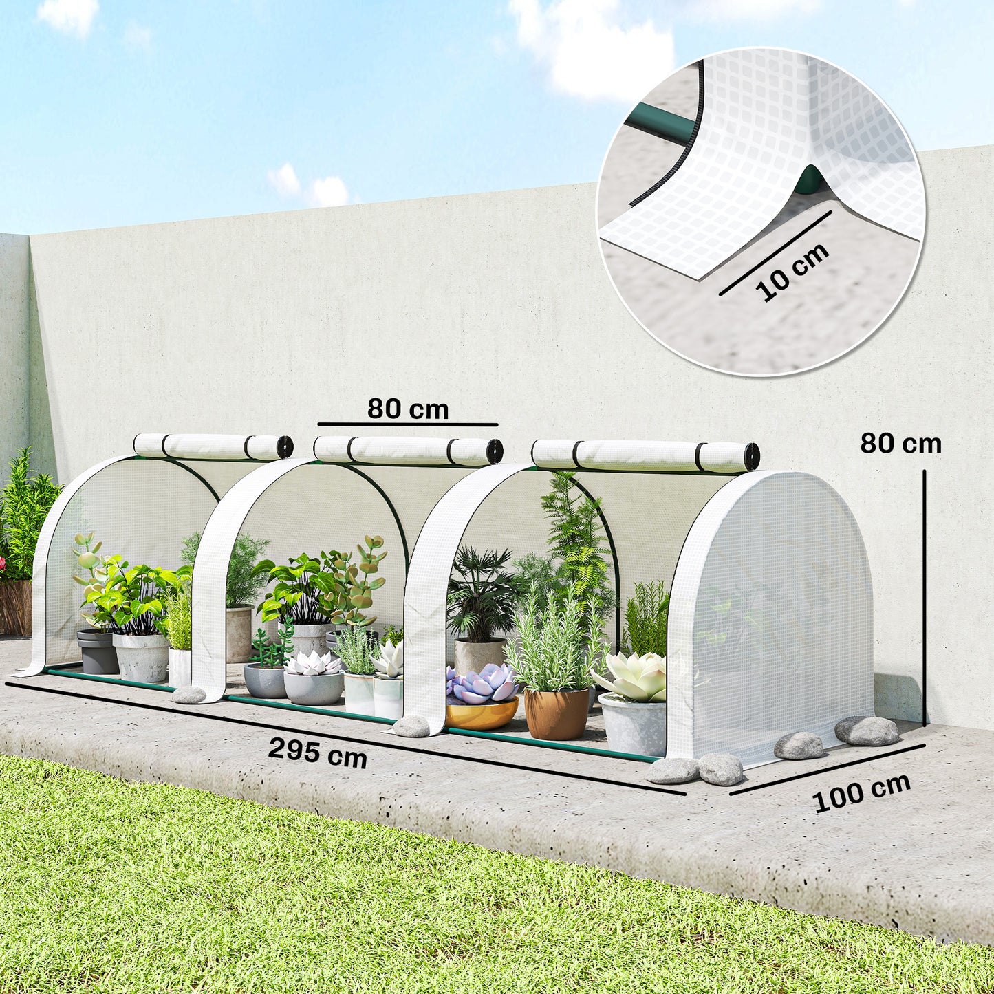 Outsunny 295  x 100 cm Low Tunnel Greenhouse - White