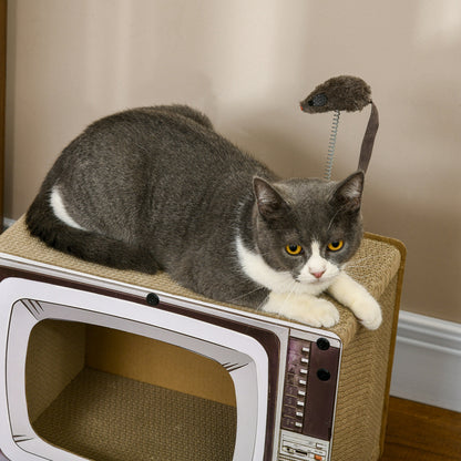 PawHut TV-Shaped Scratching Board with Scratcher, Catnip, Toy Rat, Cat Scratcher for Indoor Cats, 43 x 23 x 32.5cm--ChewyGames-ChewyGames
