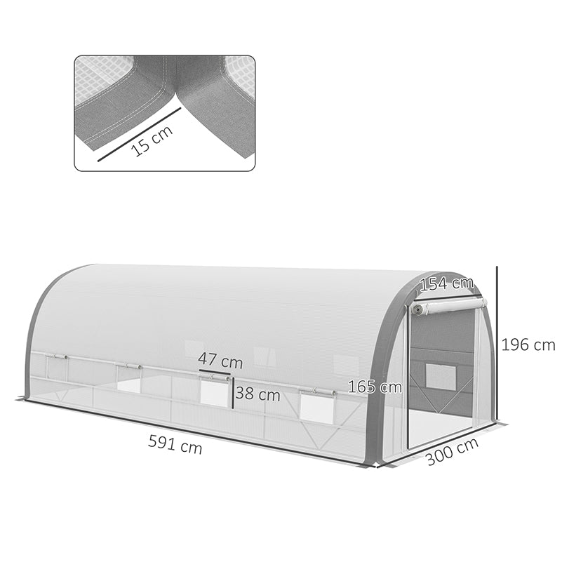 Outsunny 6x3m Polytunnel Greenhouse for Seedlings & Plants Upgraded Structure Mesh Door Windows, White