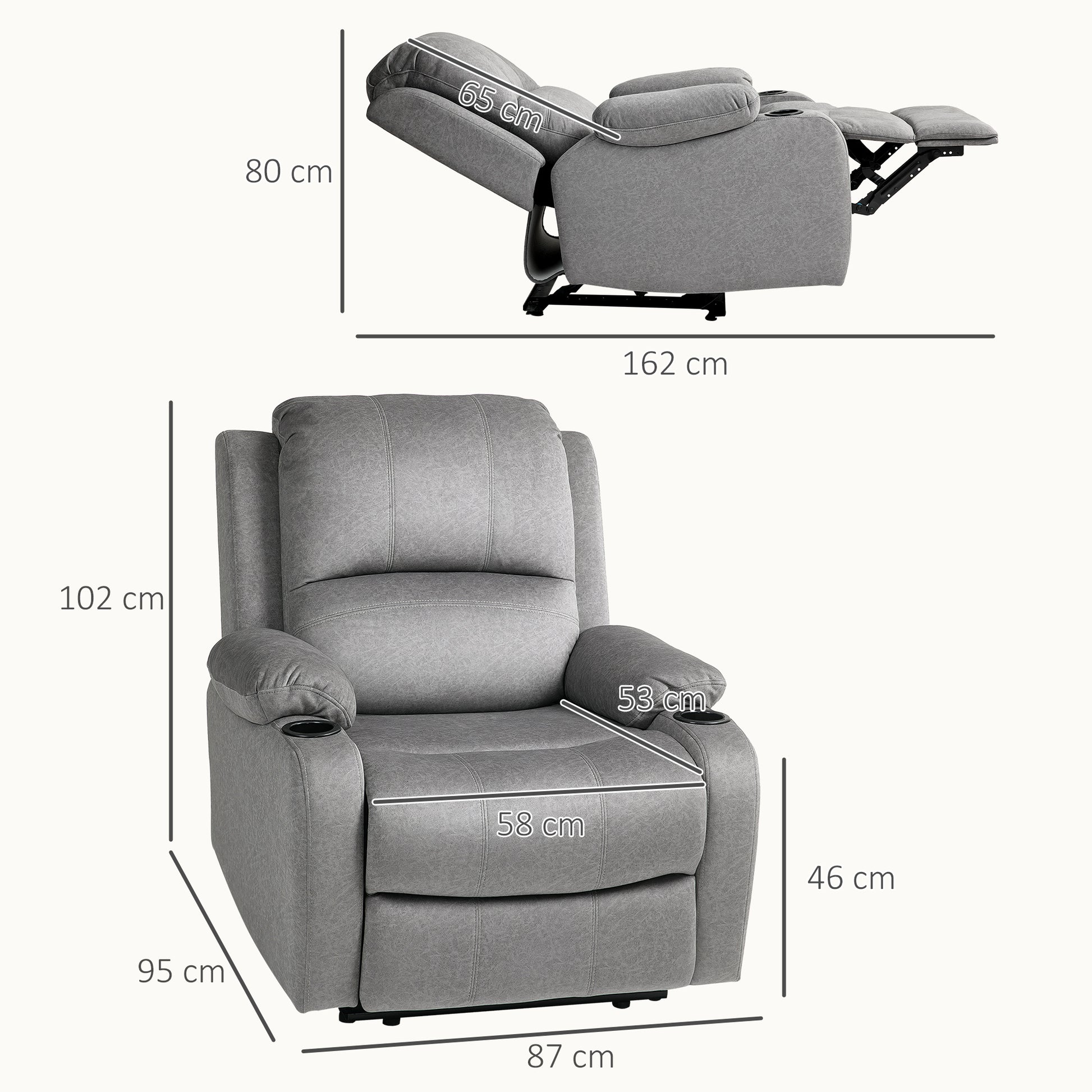 HOMCOM Microfibre Manual Reclining Armchair with 135° Recline Back and Footrest - Grey--ChewyGames-ChewyGames