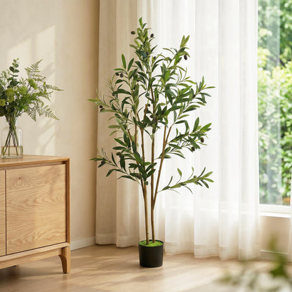 HOMCOM Decorative Artificial Plant, 120 cm Silk Olive Tree with 303 Leaves in Cement Pot, Fake Plant