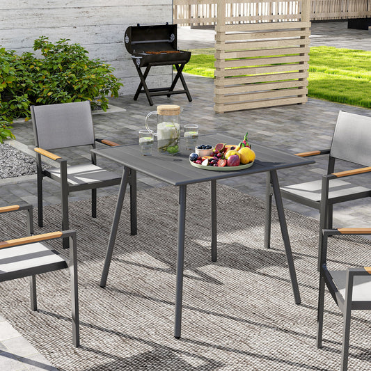 Outsunny Square Garden Table with Slat Top, Steel Frame, Outdoor Table for 4 Person, 80 x 80 x 74 cm, Grey--ChewyGames-ChewyGames