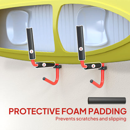 HOMCOM Kayak Canoe Heavy Duty Wall Mounted Storage Holder Rack Heavy Duty Storing Hangers Red