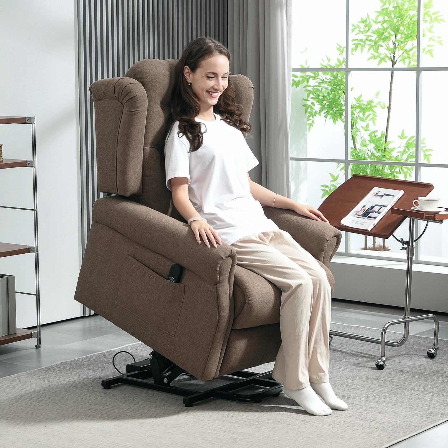 HOMCOM 45° Lifting Riser and Recliner Armchair  - Dark Brown