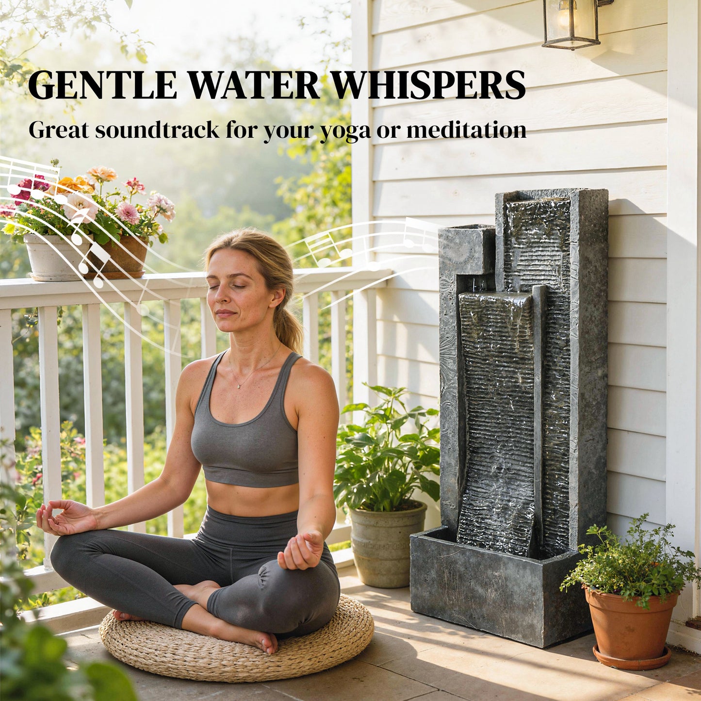 Outsunny Water Feature with LED Lights and Planter, 3-Tier Garden Water Fountain with Pump, Resin Waterfall Feature, Dark Grey--ChewyGames-ChewyGames