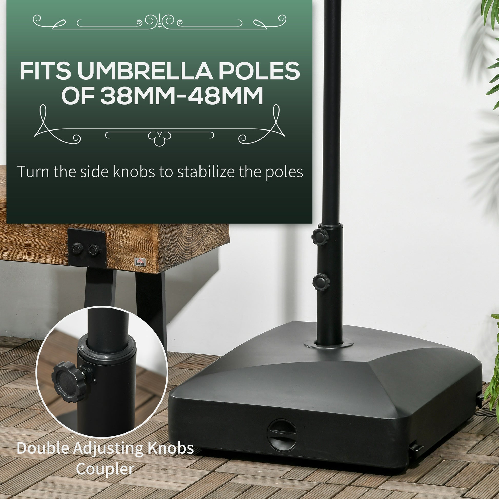 Outsunny Garden Parasol Base Holder, 43kg Water or 60kg Sand Filled, Outdoor Market Umbrella Stand Weight with Wheels and Brakes, Black-Outdoor Umbrella Bases-ChewyGames-ChewyGames