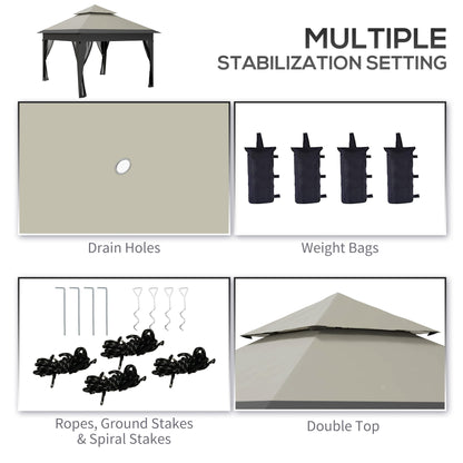 Outsunny 3 x 3(m) Pop Up Gazebo with Mosquito Netting, 1 Person Easy up Marquee Party Tent with 1-Button Push, Double Roof, Carry Bag, Sandbags, Height Adjustable Instant Shelter, Grey