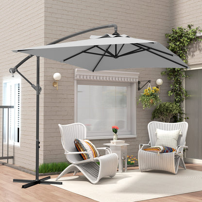 Outsunny 3(m) Cantilever Overhanging Parasol, with Cross Base - Light Grey--ChewyGames-ChewyGames