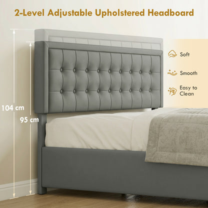 HOMCOM PU Leather King Size Ottoman Bed Frame, with Front Drawer - Grey