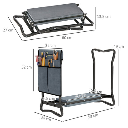 Outsunny Steel Frame Padded Garden Kneeler, with Tool Bag - Grey
