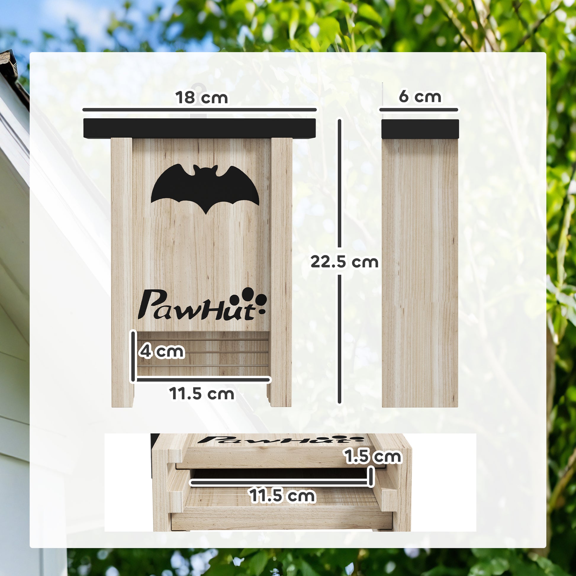 PawHut 3PCs Wooden Bat Boxes, Bat Houses Designed to Attract Bats & Easy to Hang for Outdoor, Garden, Farm, 18 x 6 x 22.5 cm--ChewyGames-ChewyGames