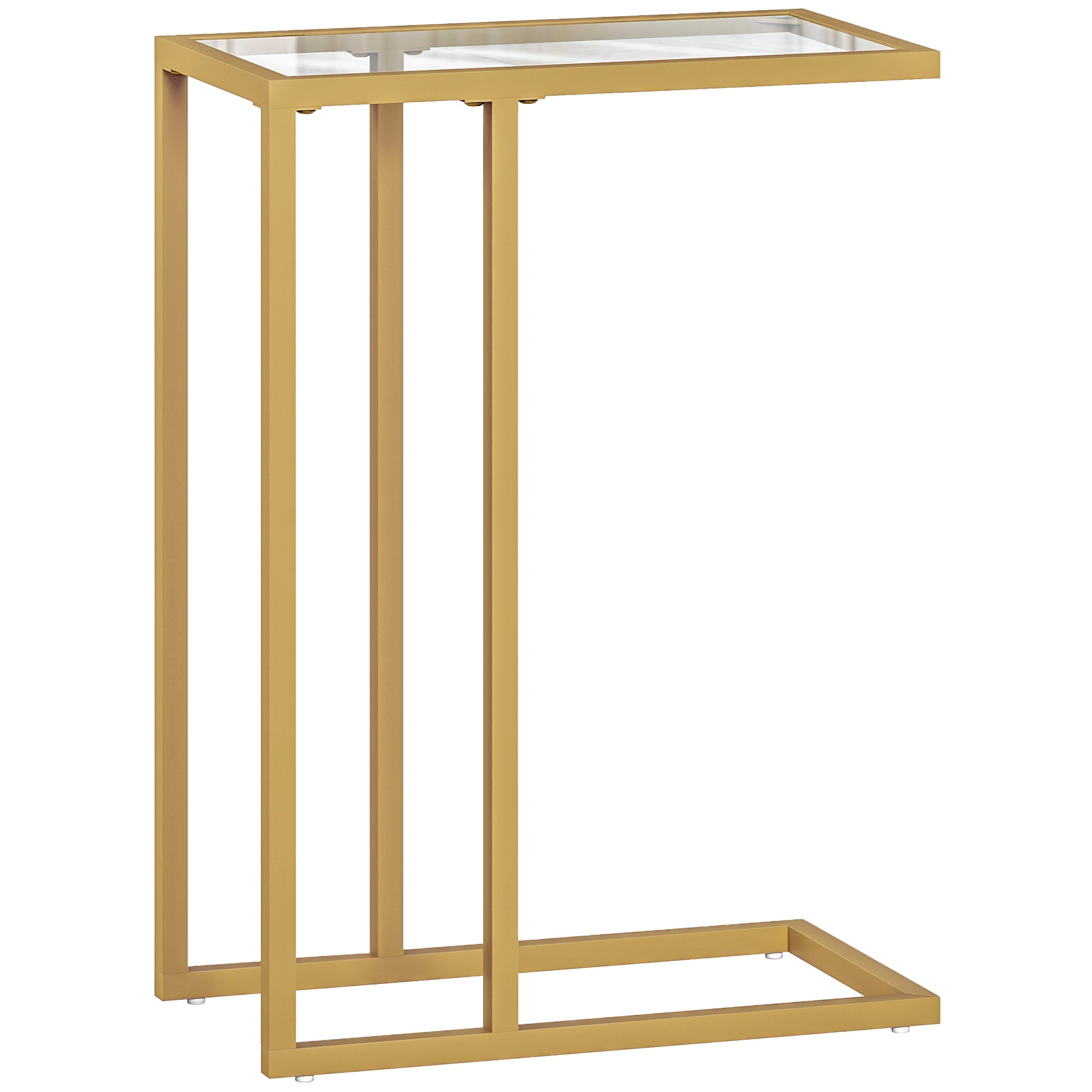 HOMCOM C-Shaped Side Table, Modern Slim End Table with Tempered Glass Tabletop, Steel Frame for Small Space, Living Room, Bedroom, Gold Tone-End Tables-ChewyGames-ChewyGames