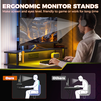 HOMCOM Two-Level LED Gaming Desk - Black