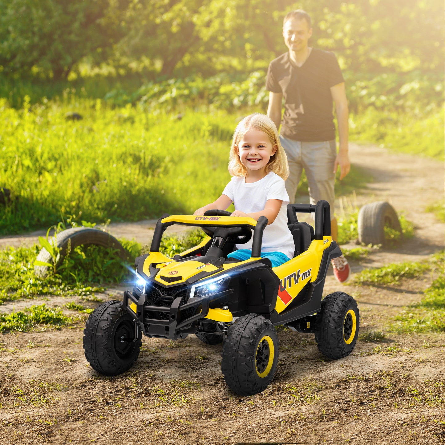 AIYAPLAY 12V Kids Ride On Car with Remote Control, Kids Electric Car with Suspension System, Music, for Kids 3-5 Years, Yellow