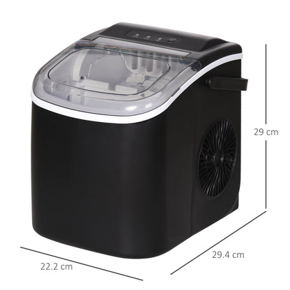HOMCOM Ice Maker Machine Countertop, 12 KG in 24 H, 9 Cubes in 6 Mins, Portable Ice Cube Maker with Handle, Ice Scoop and Basket for Home Office Kitchen Bar Party RV, Black