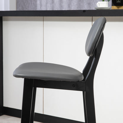 HOMCOM Bar Stools Set of 2, Breakfast Bar Chairs, PU Leather Upholstered Kitchen Stools with Backs, Footrests and Solid Wood Legs, Dark Grey