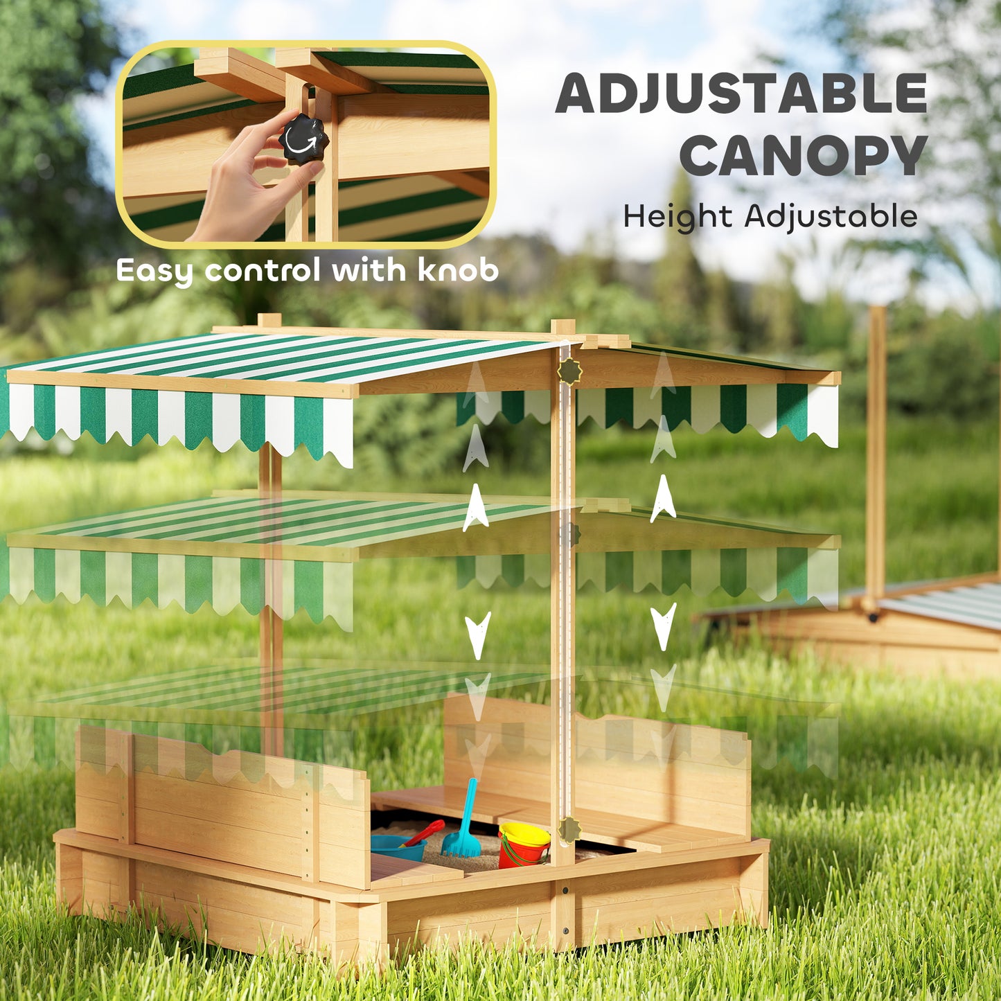 Outsunny Kids Square Wooden Sandpit, Children Sandbox Outdoor Playset