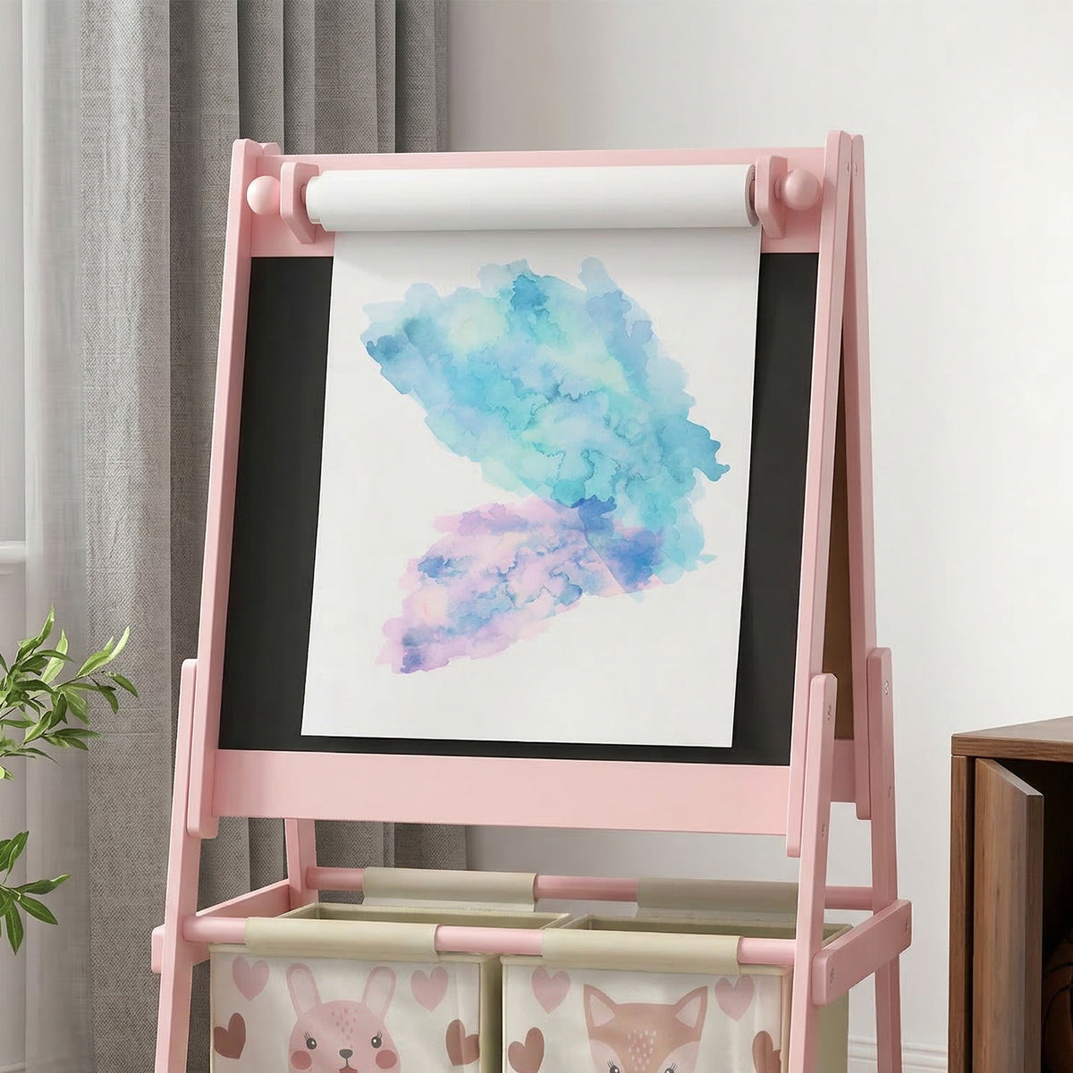 AIYAPLAY Three-In-One Kids Easel with Paper Roll, Art Easel, with Storage - Pink--ChewyGames-AIYAPLAY
