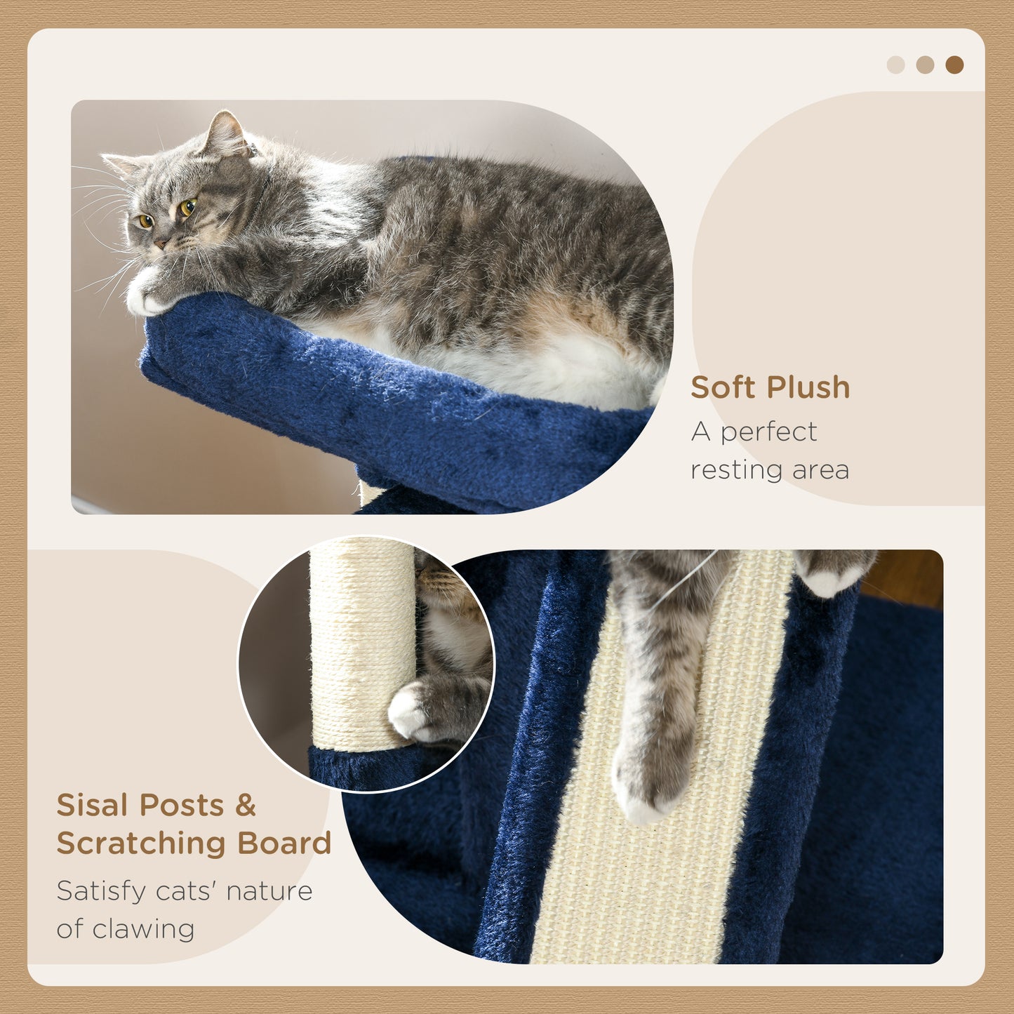 PawHut Sisal Cat Rest & Play Activity Tree w/ 2 House Navy Blue-Cat Trees & Towers-ChewyGames-ChewyGames