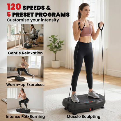 SPORTNOW Vibration Plate Exercise Machine with 120 Speed Levels, 5 Programs, Quiet Vibrating Plate with Resistance Bands