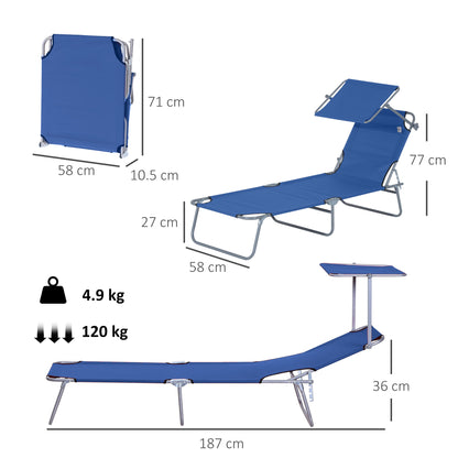 Outsunny Single Sun Lounger, with Awning and Reclining Back - Blue