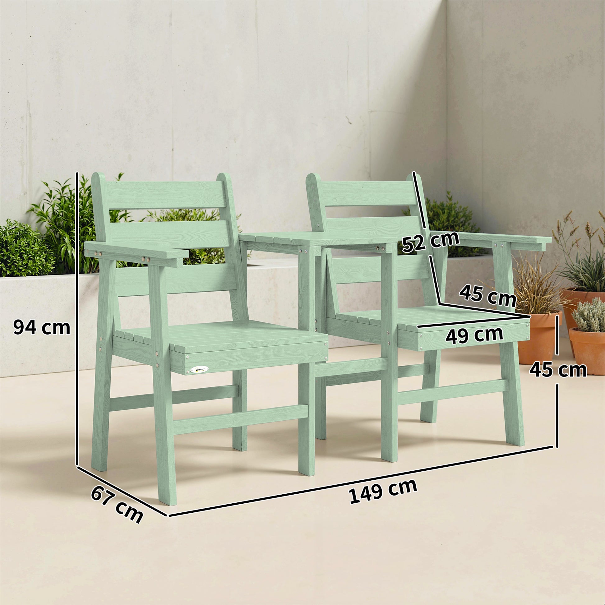 Outsunny Outdoor Garden Loveseat, Embossed Wooden Jack and Jill Garden Seat with Integrated Table, Green--ChewyGames-ChewyGames
