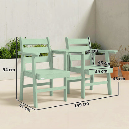 Outsunny Outdoor Garden Loveseat, Embossed Wooden Jack and Jill Garden Seat with Integrated Table, Green--ChewyGames-ChewyGames