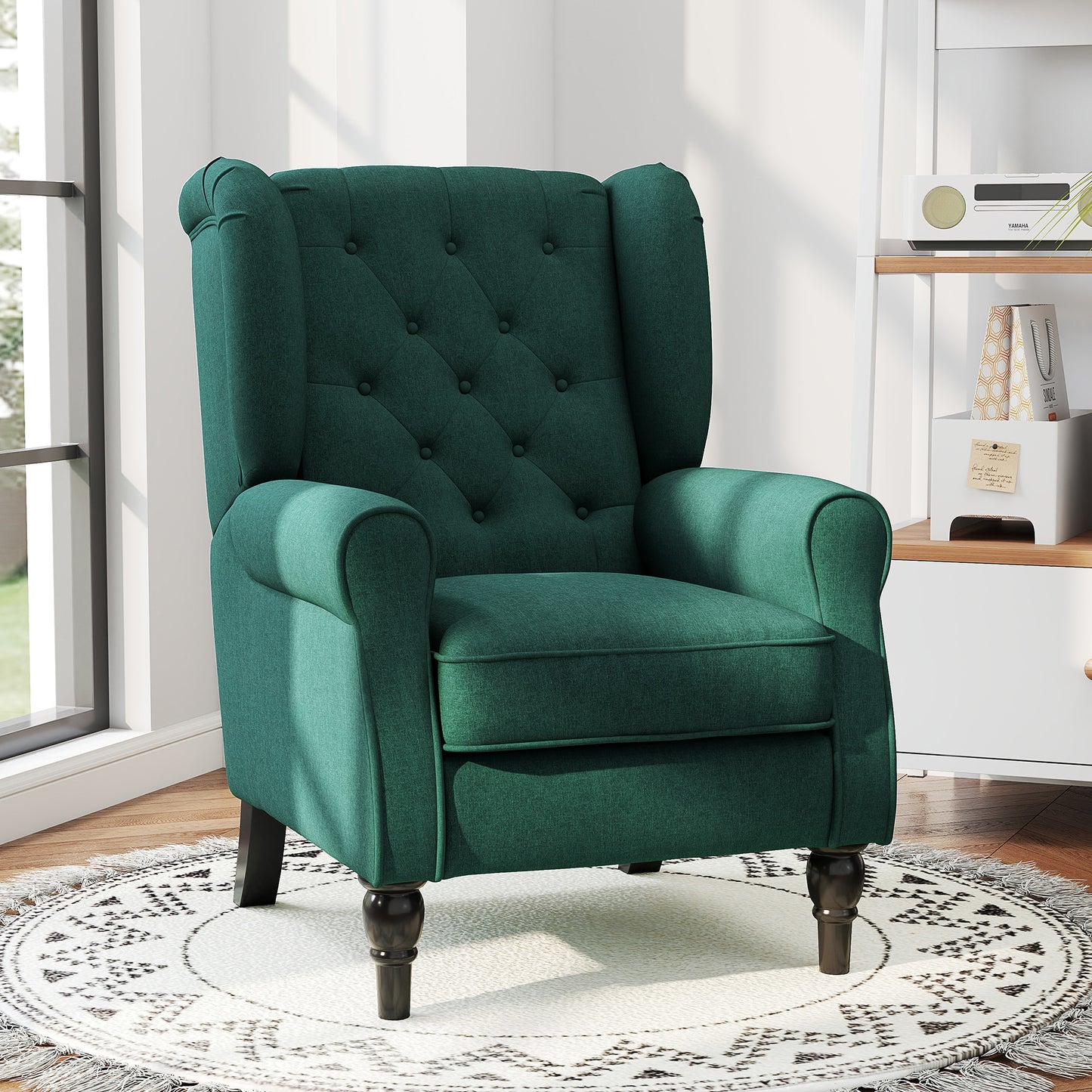 HOMCOM Wingback Accent Chair, Retro Upholstered Button Tufted Occasional Chair for Living Room and Bedroom, Dark Green