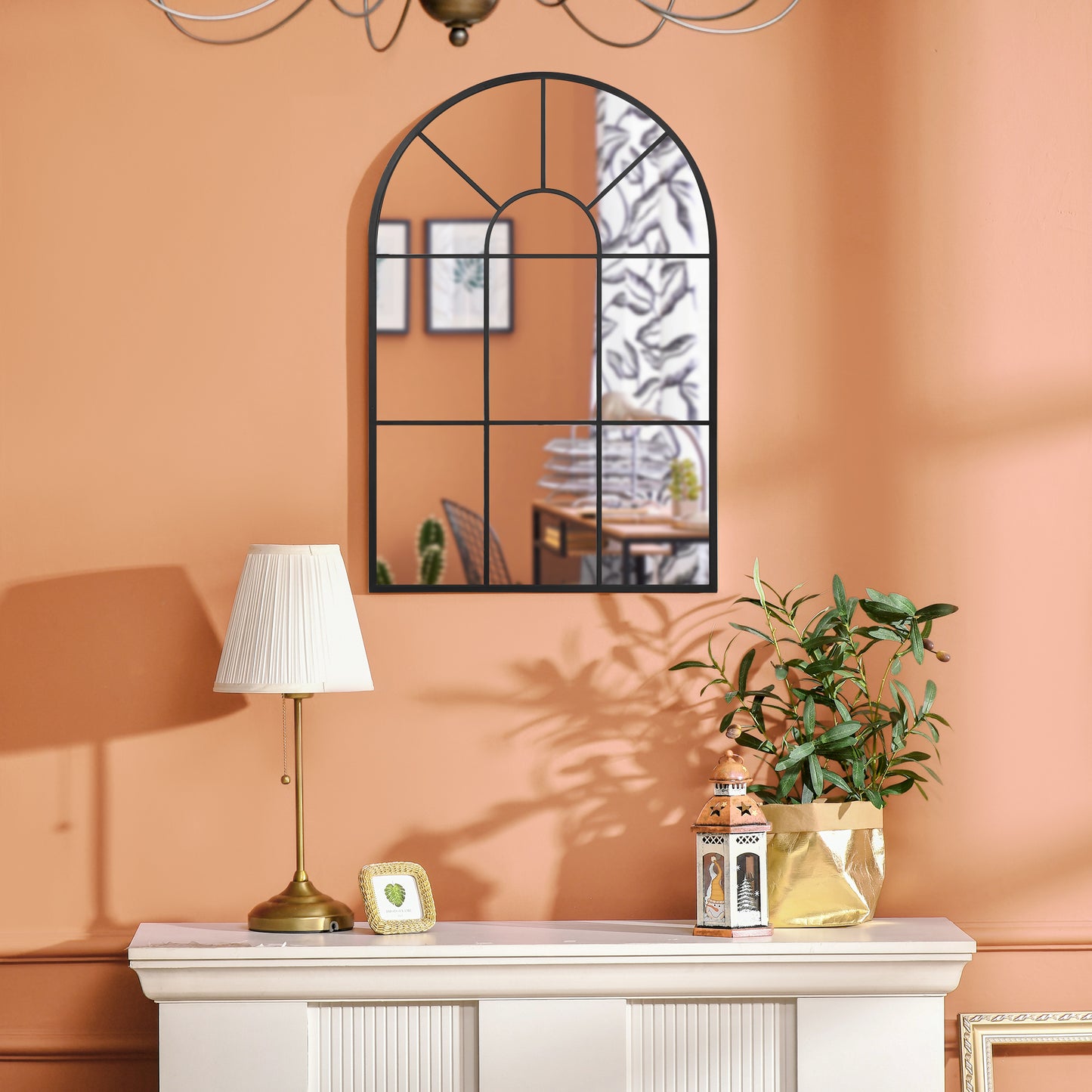 HOMCOM 90 X 61cm Arched Grid Mirror - White