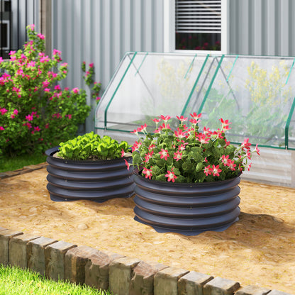 Outsunny Set of 2 Raised Garden Bed, Metal Planter Box with Safety Edging, Easy-to-assemble Stock Tank, Dark Grey