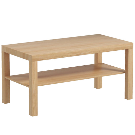 HOMCOM 2-Tier Coffee Table with Storage Shelf, Rectangular Centre Table for Living Room, Home Office, Natural Wood Finish