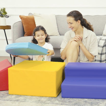 HOMCOM Soft Play 4-piece Climb and Crawl Foam Toddler Stairs and Ramp Colorful Children's Educational Software Activity Toys for Baby Preschooler