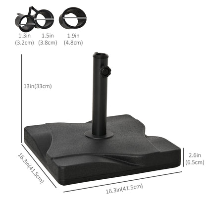Outsunny 20kg Square Parasol Base Outdoor Garden Cement Umbrella Weight Stand Holder, Fits Φ32mm,Φ38mm,Φ48mm Pole - Black