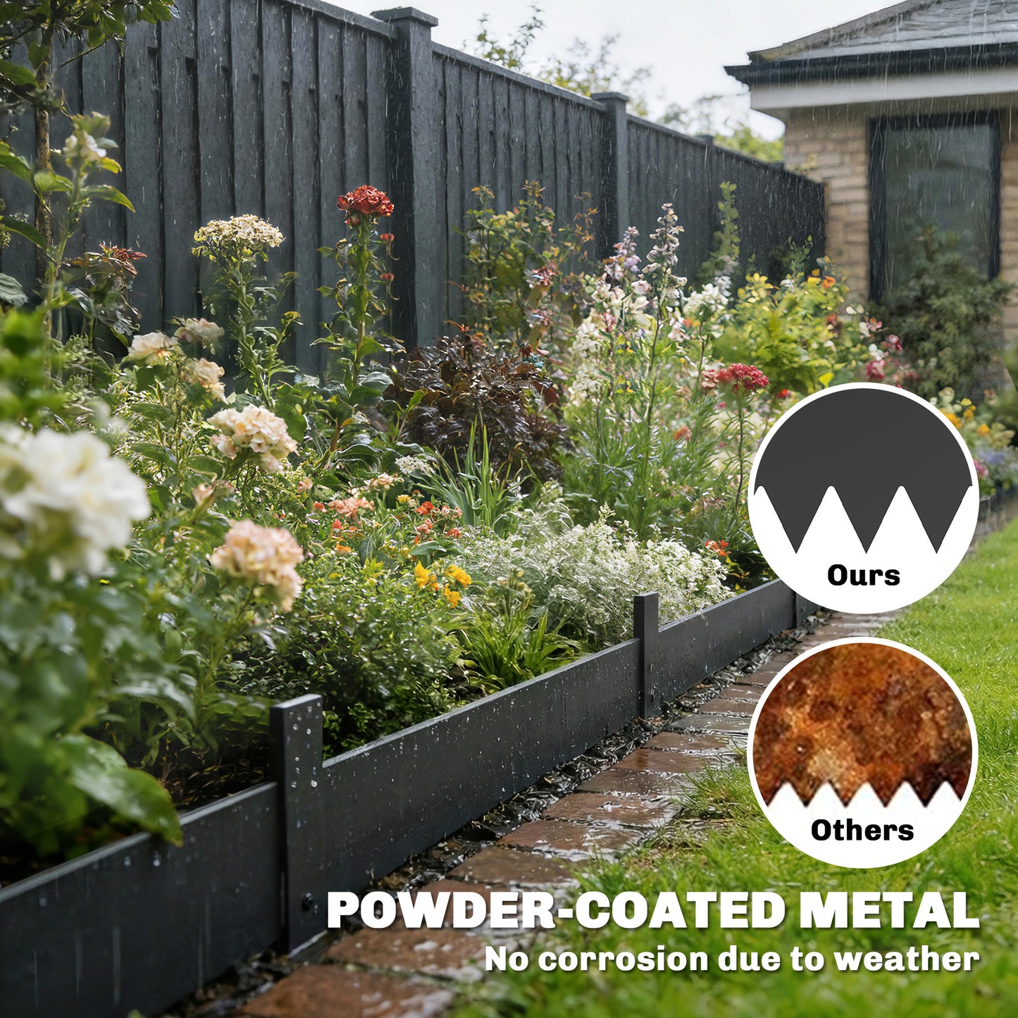 Outsunny 5pcs Garden Fence, Metal Picket Fence Panels, 102x15cm, Black