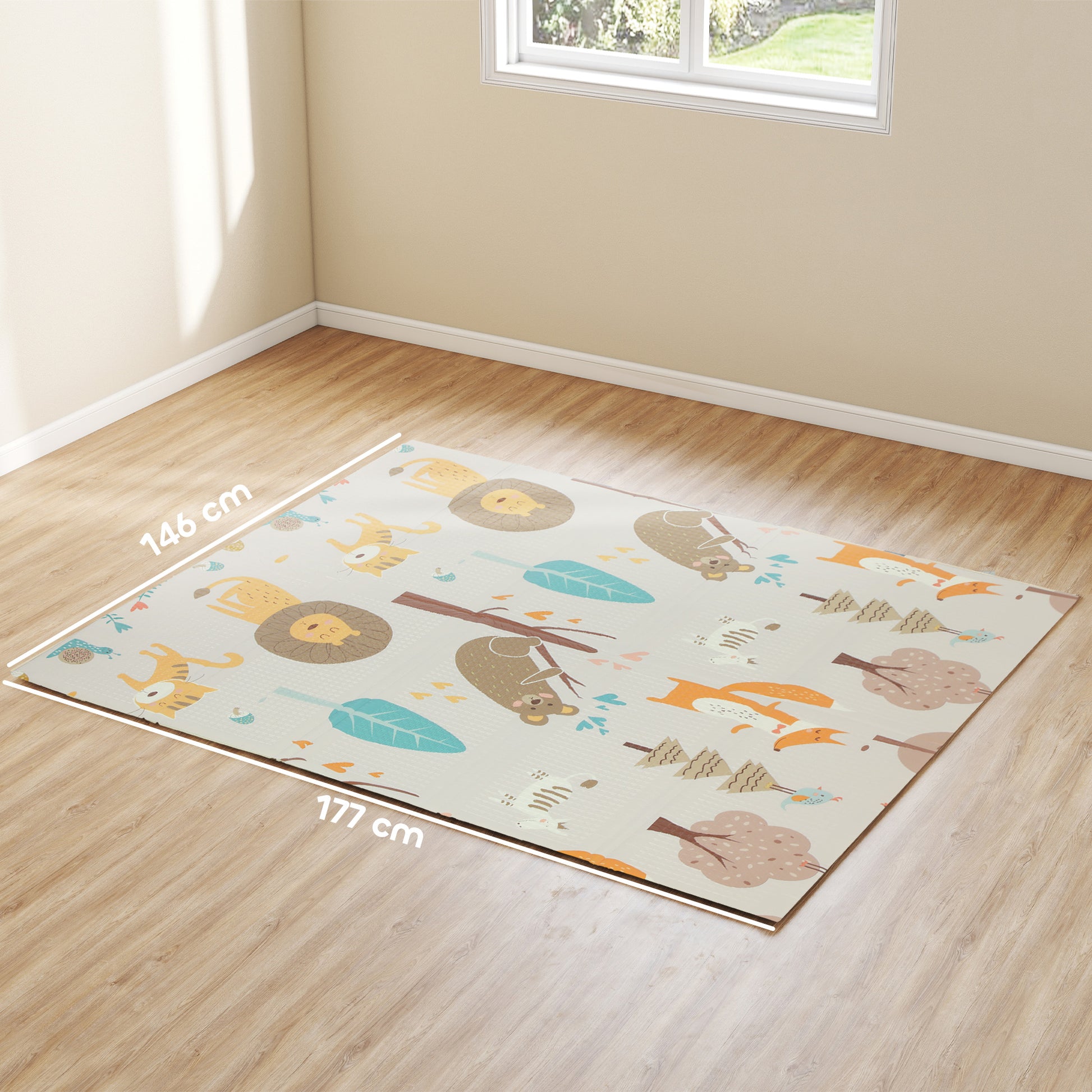 AIYAPLAY Animal-Themed Baby Plat Mat Double Sided, Foldable, Water-Resistant for Outdoor/Indoor, 177 x 146 x 1.5cm--ChewyGames-ChewyGames