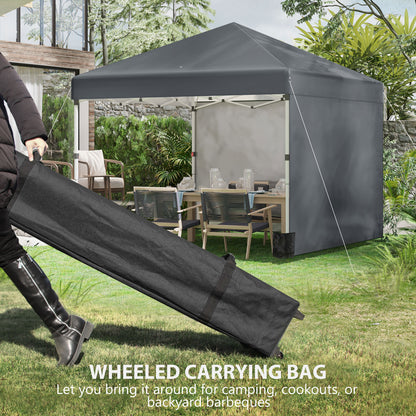 Outsunny 3 x 3 (M) Pop Up Gazebo, UPF 30+ with 2 Sidewalls, Leg Weight Bags and Wheeled Bag, Height Adjustable Party Tent Event Shelter for Garden, Patio, Dark Grey