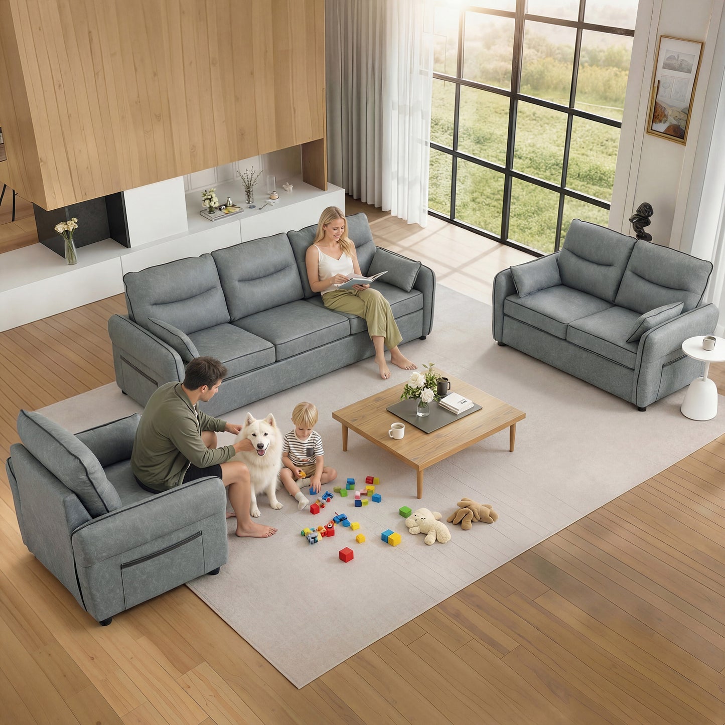 HOMCOM Accent Chair, Faux Leather Armchair - Grey