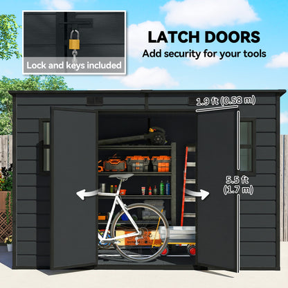 Outsunny 10 x 6 ft Resin Garden Shed, Outdoor Storage Shed with Floor, Windows, Lockable Doors and Vents, Dark Grey
