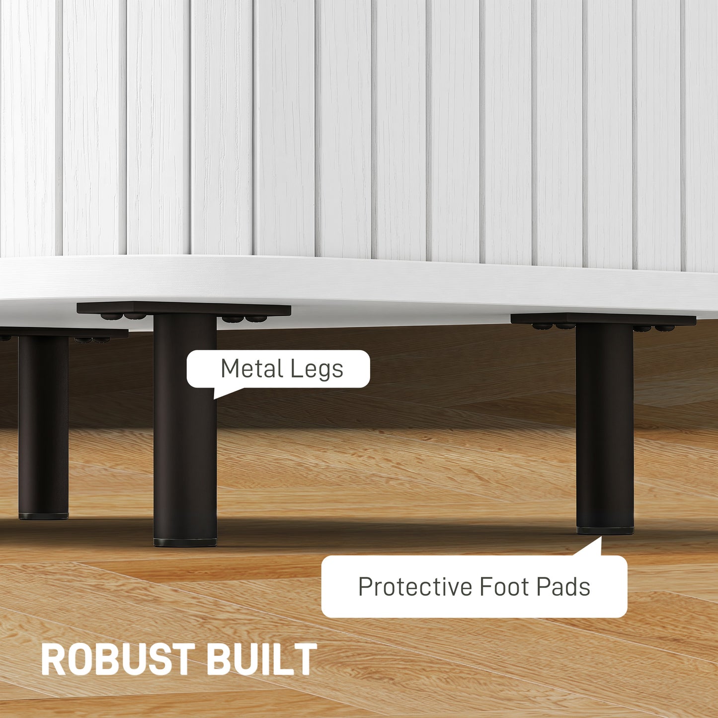 HOMCOM Nightstand with Sliding Doors and Metal Legs White Wood Effect