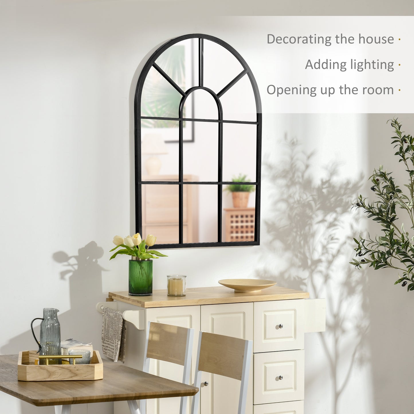 HOMCOM 90 X 61cm Arched Grid Mirror - White
