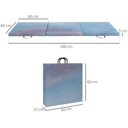 HOMCOM 6FT Foldable Gymnastics Mat, Tri-Fold 2" Thick Crash Mat with Carry Strap Handles for Home Training, Sky Blue