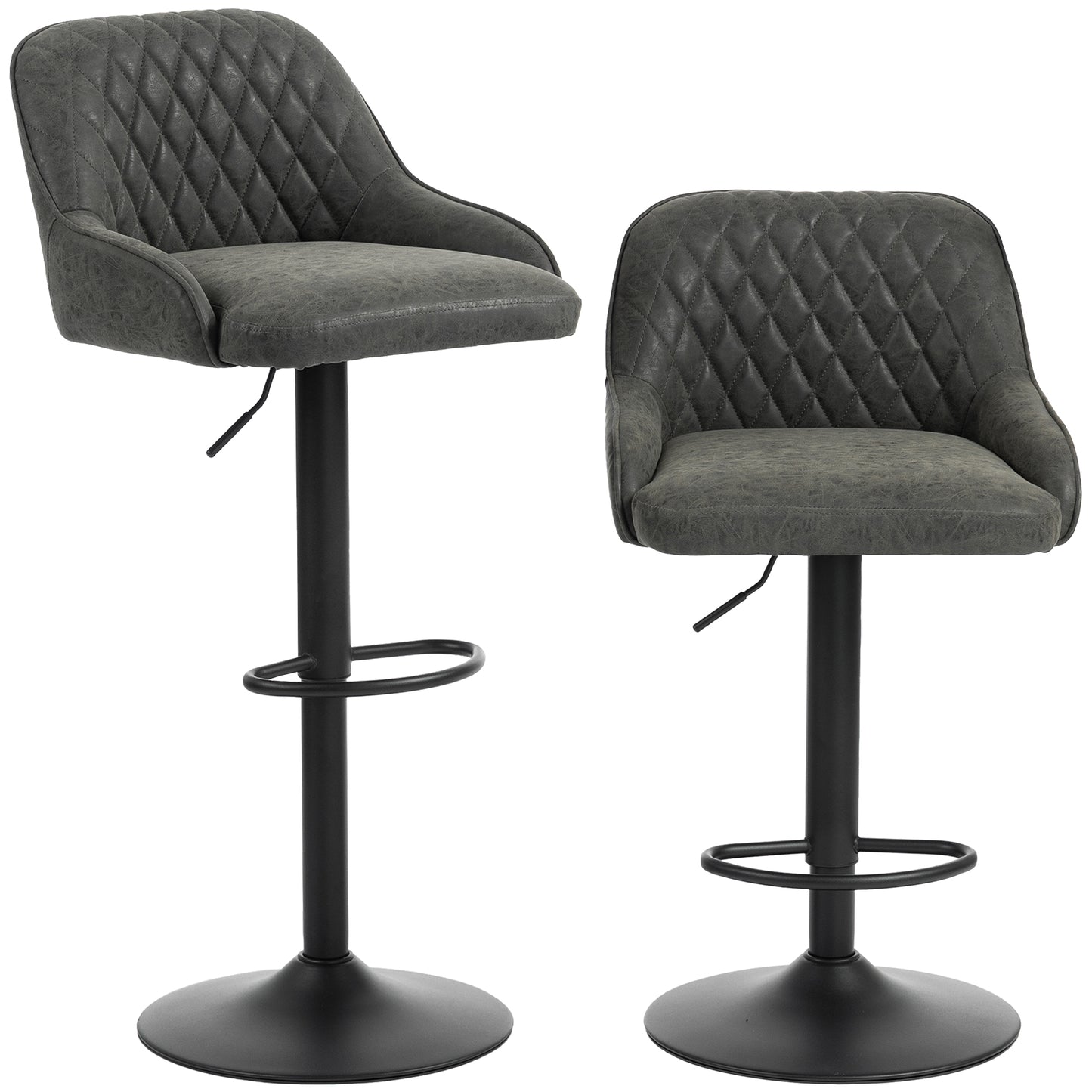 HOMCOM Bar Stools Adjustable Swivel Kitchen Chairs with Backrest Set of 2 for Kitchen Island Dark Grey