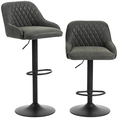 HOMCOM Bar Stools Adjustable Swivel Kitchen Chairs with Backrest Set of 2 for Kitchen Island Dark Grey