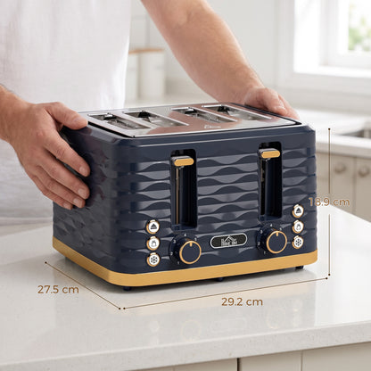 HOMCOM Toaster, Toaster 4 Slice with 7 Browning Levels, High Lift, Reheat/Defrost/Cancel, Dark Blue