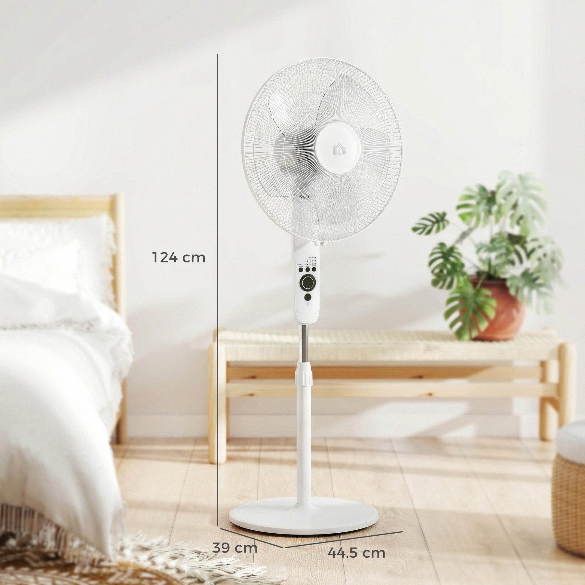 HOMCOM 124cm Pedestal Fan with Sleep Mode, Oscillating Standing Fan with 3 Modes, Remote Control, Adjustable Height, White--ChewyGames-ChewyGames