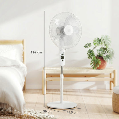 HOMCOM 124cm Pedestal Fan with Sleep Mode, Oscillating Standing Fan with 3 Modes, Remote Control, Adjustable Height, White--ChewyGames-ChewyGames