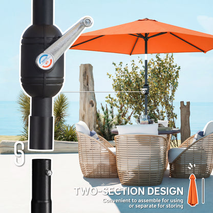 Outsunny 2.6 m Garden Parasol Umbrella with Aluminium Pole, Outdoor Patio Umbrella with Tilt and Crank, Vent, Orange