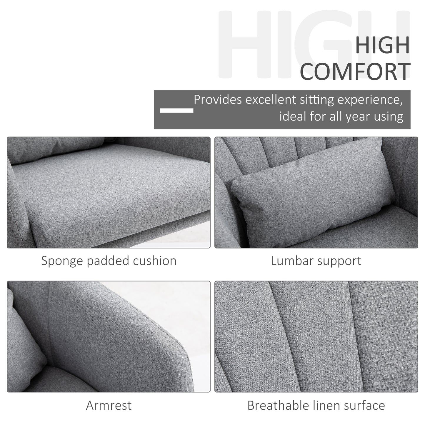 HOMCOM Swivel Accent Chair, Linen Fabric Tub Vanity Chair, Modern Armchair with Adjustable Height and Lumbar Support for Living Room Bedroom Salon Make up Room Dressing Table, Light Grey